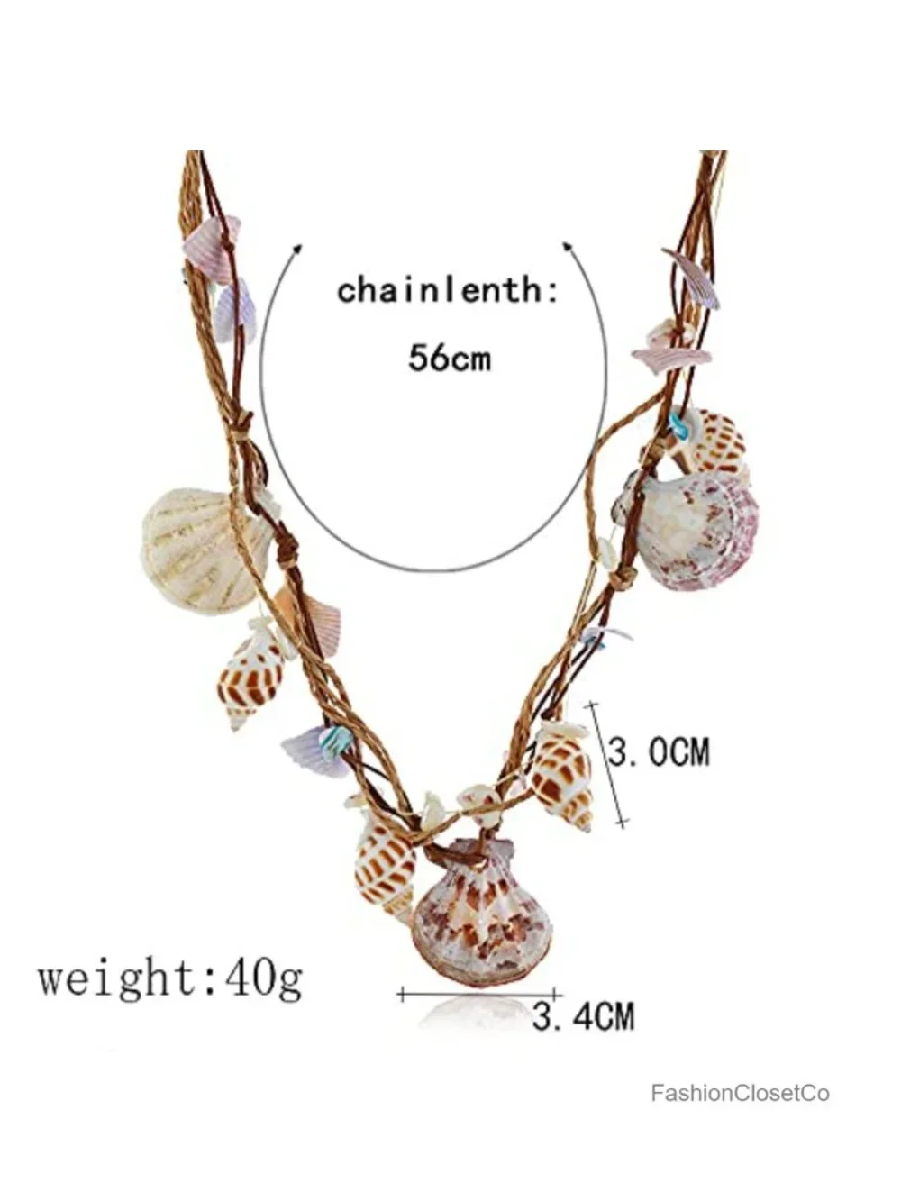 Boho Braided Rattan Shell Pendant Necklace Handmade Waterproof Beach Jewelry